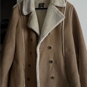 Route 66 Men's Beige Shearling Pea Coat